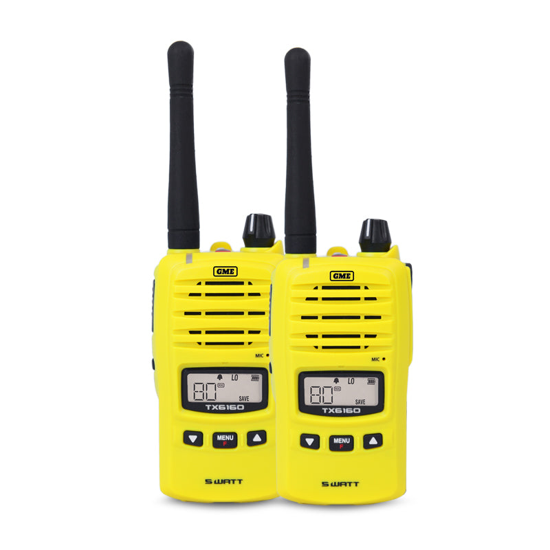 GME TX6160YTP 5 Watt UHF CB Yellow Handheld Radio - TX6160 Yellow Twin Pack